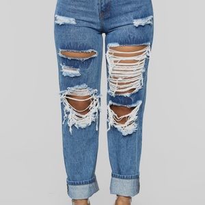 Distressed mom jeans